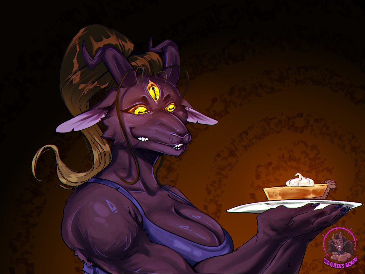 JanaeSibleyArt's tweet photo. Hello everyone, I am super excited to be a Medibang Official tester. 
Today i tested out the new Blending Tool for Paletta it is in ealy access right now but im super excited!

Here is my OC MiasmaTheGoat with some pumpkin pie 🥧 
@MediBangPaint_e https://t.co/9q901Y2z3D