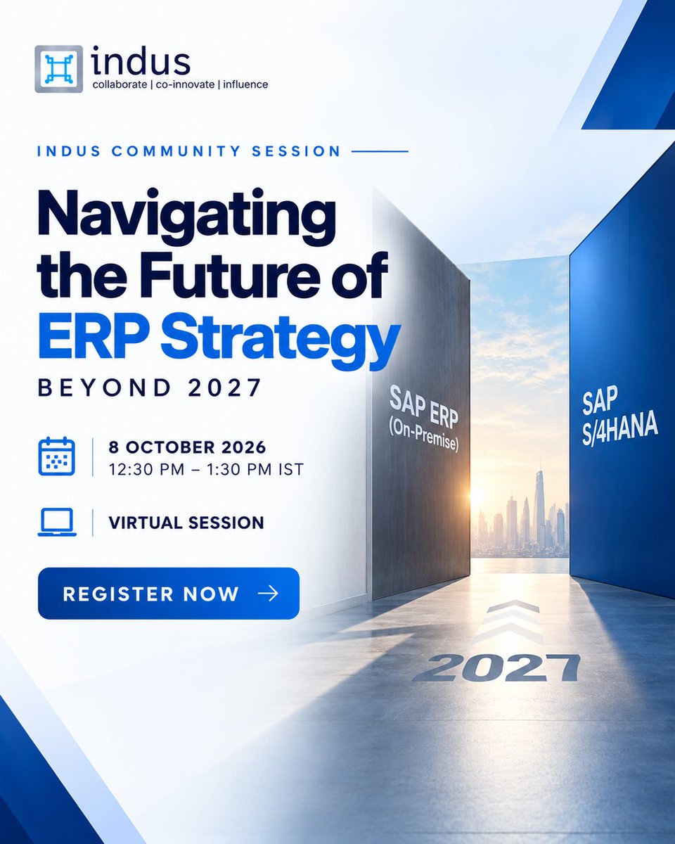 INDUS_Community's tweet photo. Still running SAP ERP on-premise?
Join INDUS Community to explore SAP’s maintenance timelines, transition options and transformation pathways beyond 2027.
📅 8 Oct 2026
⏰ 12:30–1:30 PM IST
Register: https://t.co/jHsBRQXcsY
#sap #saperp #induscommunity https://t.co/lL7txVPmep