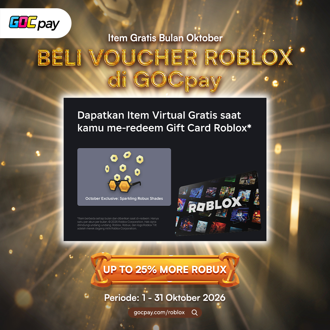 GOCpay's tweet photo. Avatar mau makin kelihatan tajir? 😎

Roblox punya Sparkling Robux Shades buat kamu yang suka tampil mewah dan keren. Dapetin item eksklusif Oktober ini lewat redeem Roblox Gift Card di GOCpay sekarang!

#GOCpay #Roblox #RobloxIndonesia #Robux #RobloxAvatar https://t.co/Mc2CoWNC93
