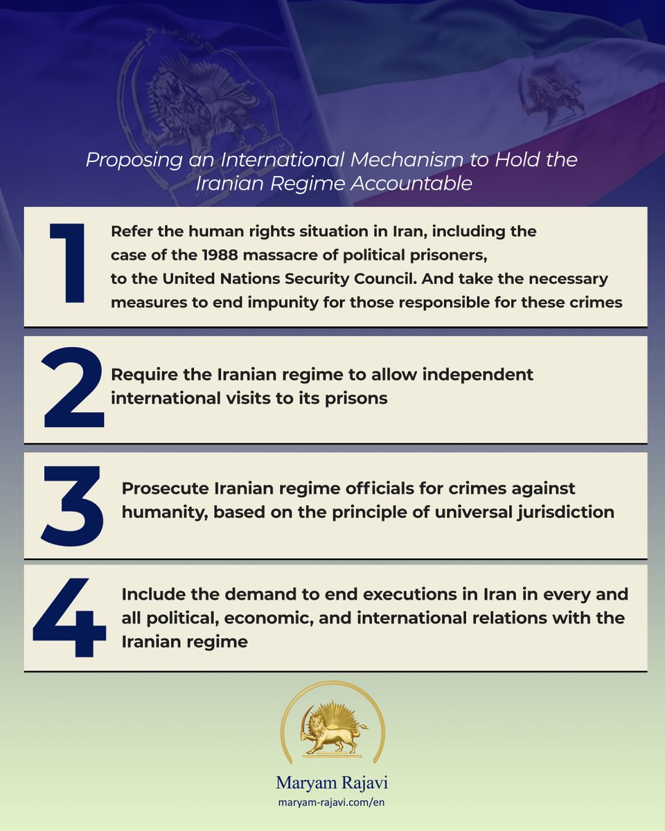 Maryam_Rajavi's tweet photo. Message to ‌the UN #HumanRights conference, Geneva 
On behalf of the National Council of Resistance of Iran (NCRI), I would like to propose an international mechanism to hold the Iranian regime accountable for its human rights violations: 

https://t.co/Rev8hhxH6i https://t.co/wVBdWRx9NB