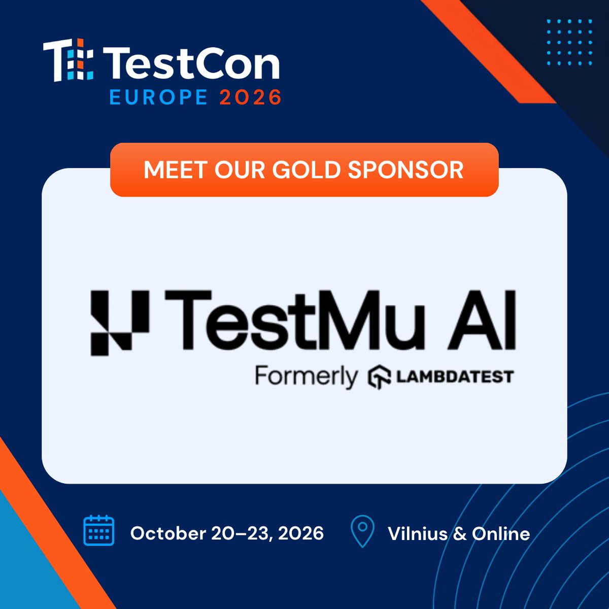TestConEurope's tweet photo. @TestMuAI is a proud sponsor for #TestConEurope 2026! 🇱🇹Discover their Agentic AI platform that automates test planning, authoring, and execution. Visit their booth to see KaneAI in action and scale your testing across 5,000+ environments!
🔗(https://t.co/RqsljIwkyY) https://t.co/QtmL6rk7cW