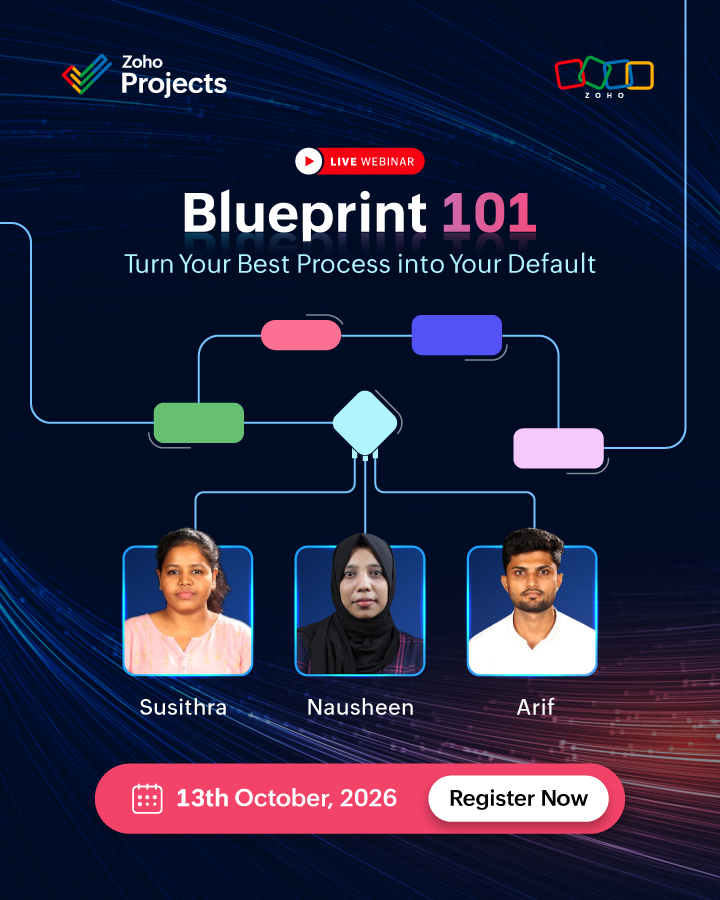 ZohoProjects's tweet photo. Two live Zoho Projects webinars this October:

13th Oct: Blueprint 101, turn your best process into your default

27th Oct: Track, Triage, and Resolve Issues

Register for both: https://t.co/tNrHCQWNIX https://t.co/uacF0ocvxi