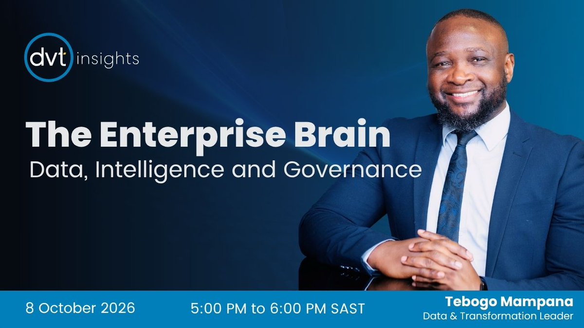 DVTSoftware's tweet photo. 🎟️ Join our DVTInsights Webinar this Thursday, 8 Oct, 5pm - 6pm.
Absa's Tebogo Mampana is our guest speaker and will share his insights on how data governance must evolve in the AI era.
https://t.co/RMHVQUBWXK https://t.co/3pOW6aRZcT