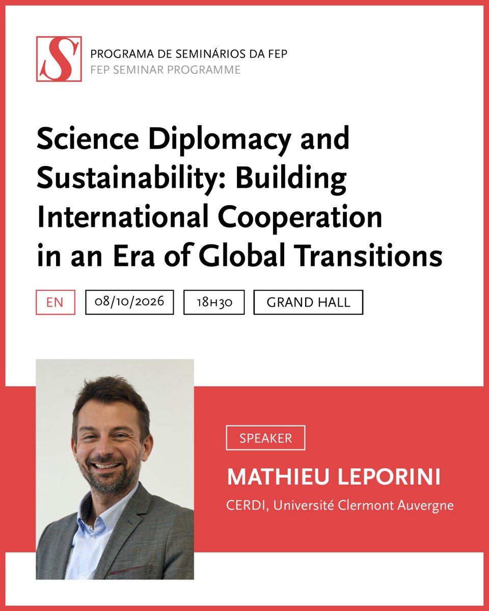 economiaup's tweet photo. FEP Seminar Programme
"Science Diplomacy and Sustainability: Building International Cooperation in an Era of Global Transitions" with Mathieu Leporini (CERDI, Université Clermont Auvergne)
08/10/2026, 18h30, Grand Hall
Registration 🔗 https://t.co/8HKK0oELdH https://t.co/EGDaJlI8Ho