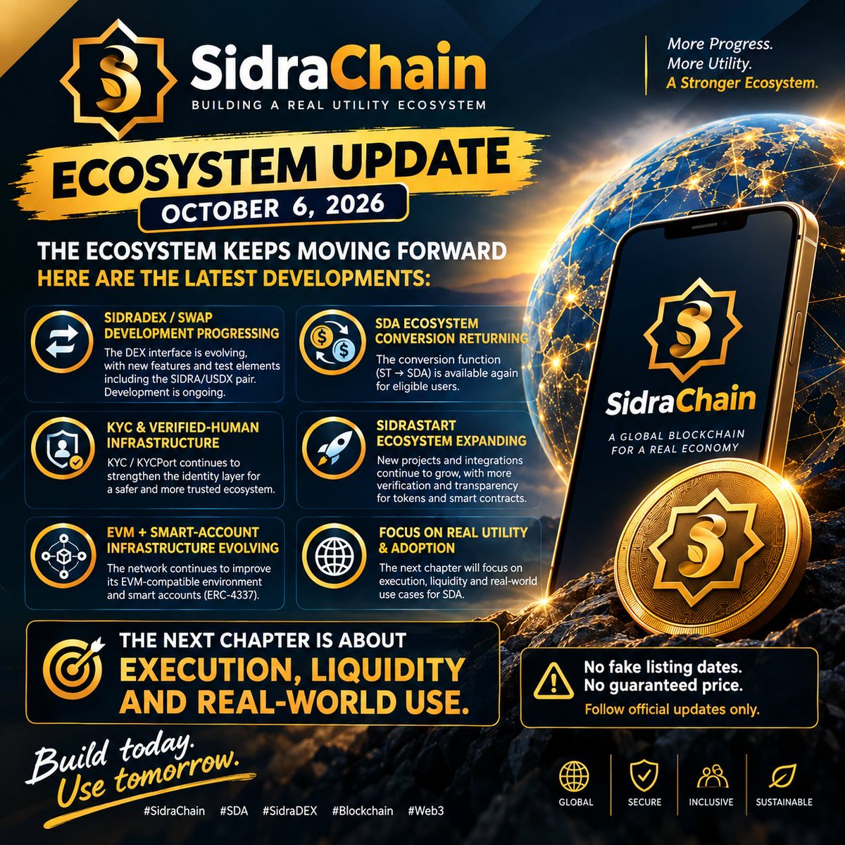 NafatOfficiel's tweet photo. The ecosystem keeps moving forward 👇
🔄 SidraDEX / Swap development progressing
💱 SDA ecosystem conversion activity returning
🔐 KYC &amp; verified-human infrastructure
🚀 SidraStart ecosystem expanding
🏗️ EVM + smart-account infrastructure evolving
🌍 Focus shifting toward real https://t.co/AIqbWOJC6e