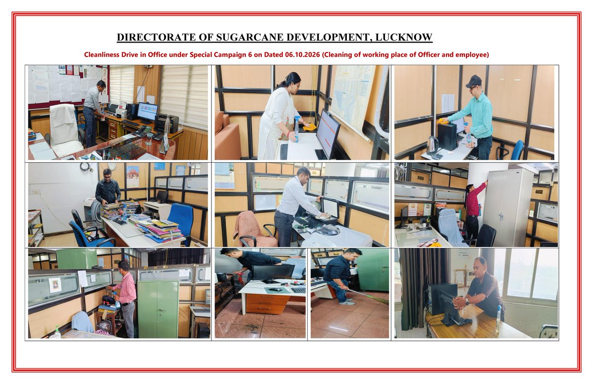 DteSugarcanedev's tweet photo. Cleanliness Drive in Office under Special Campaign 6 on Dated 06.10.2026 (Cleaning of working place of Officers and employees) https://t.co/6STF1pCUJi