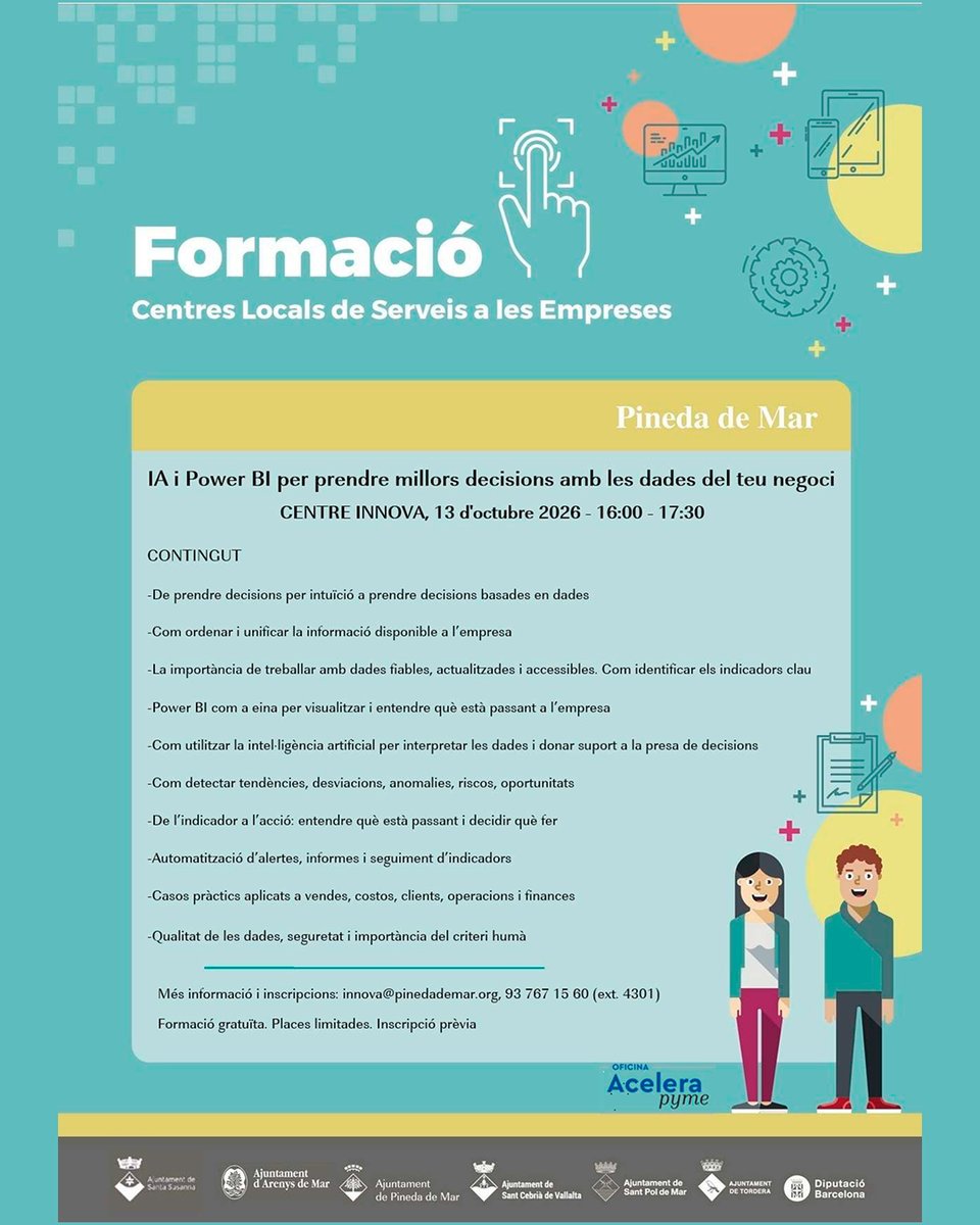 pinedademar's tweet photo. 📊 Les dades poden ajudar-te a prendre millors decisions per al teu negoci.

📍 Centre Innova
 📅 7, 8 i 13 d’octubre
 📝 Formació gratuïta amb inscripció prèvia
 📞 93 767 15 60
 📧 innova@pinedademar.org

#PinedadeMar #CentreInnova #Empresa #Formació #PowerBI https://t.co/ulFMzA435V