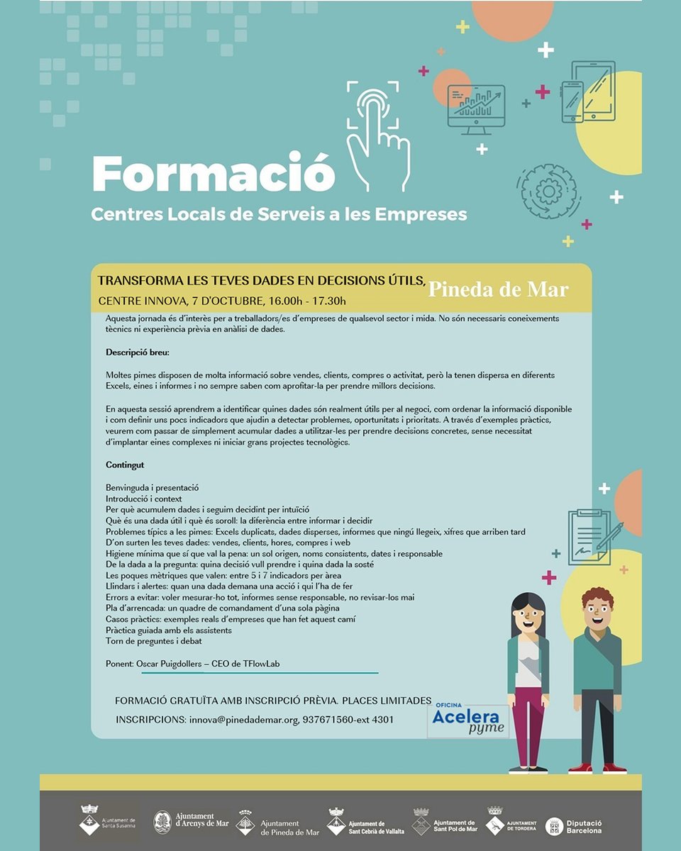 pinedademar's tweet photo. 📊 Les dades poden ajudar-te a prendre millors decisions per al teu negoci.

📍 Centre Innova
 📅 7, 8 i 13 d’octubre
 📝 Formació gratuïta amb inscripció prèvia
 📞 93 767 15 60
 📧 innova@pinedademar.org

#PinedadeMar #CentreInnova #Empresa #Formació #PowerBI https://t.co/ulFMzA435V