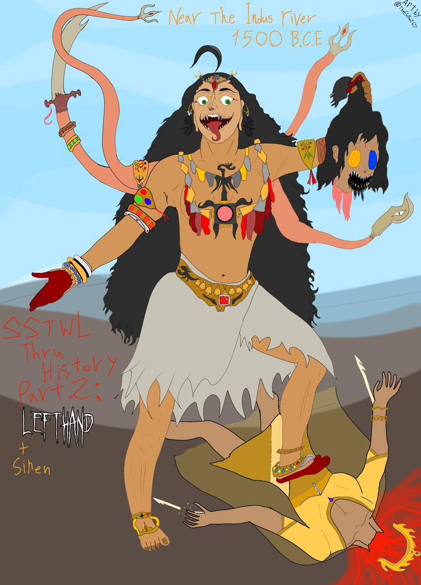 TheElephant67's tweet photo. #SSTWL and LVA thru history part 2: Lefthand + siren 
“The lefthanded Goddess has beheaded the Blue and yellow eyed Asura Queen Pray that she only comes for the Beast and not us” #SSTWLdesign #Puppetgame #yellowhalogen #SSTWLfanart https://t.co/yOvbFkGlGb