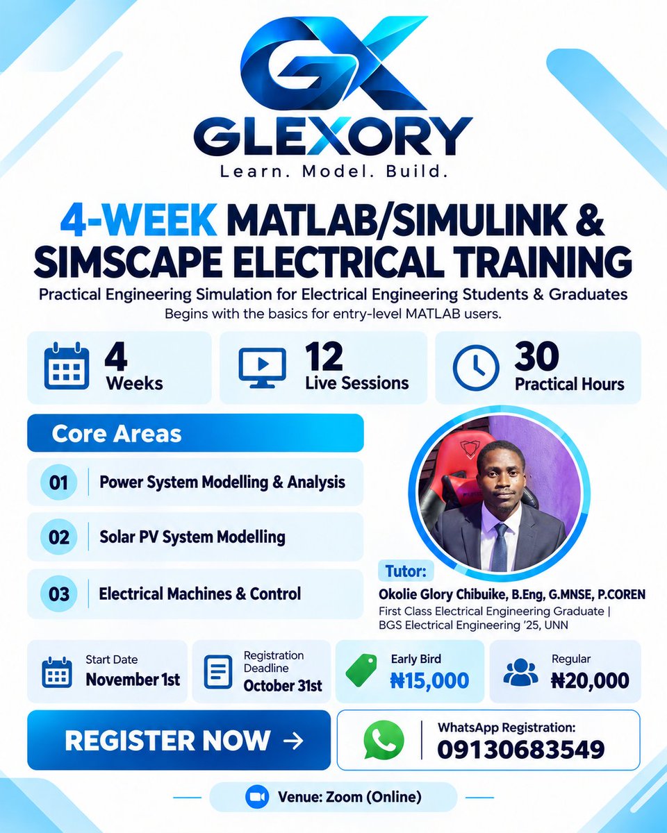 Glexory's tweet photo. Good morning guys. My first MATLAB/Simulink training for electrical engineering undergraduates and graduates.
#ElectricalEngineering #MATLAB #Simulink https://t.co/ioqB3tCQ6P