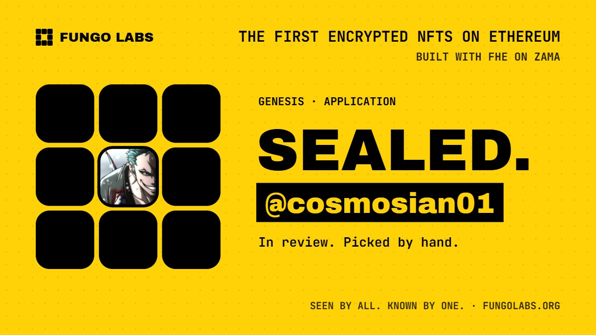cosmosian01's tweet photo. Fungo Labs feels like the kind of weird Web3 experiment I want to see more of. 🟨

Private NFTs.
Encrypted data.
FHE randomness.
No peeking. No spoilers.
Just pure onchain mystery. 👀🔥

@fungolabs @zama https://t.co/YLsOxfmJX5