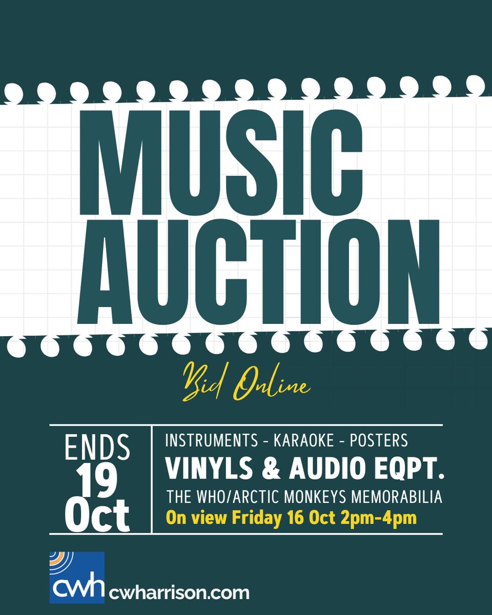 CWHAuctioneers's tweet photo. Music Auction - Vinyls and CDs, Instruments, Hi-Fi Equipment, Collectable Memorabilia, etc.
End Monday 19th October.
#Ossett #CWHarrisonAndSon #Auction #OnlineAuction #MusicAuction #MusicMemorabilia #VinylRecords #RareVinyl #RecordCollector #TheWho #ArcticMonkeys #ElvisPresley https://t.co/emXM3nR2pQ