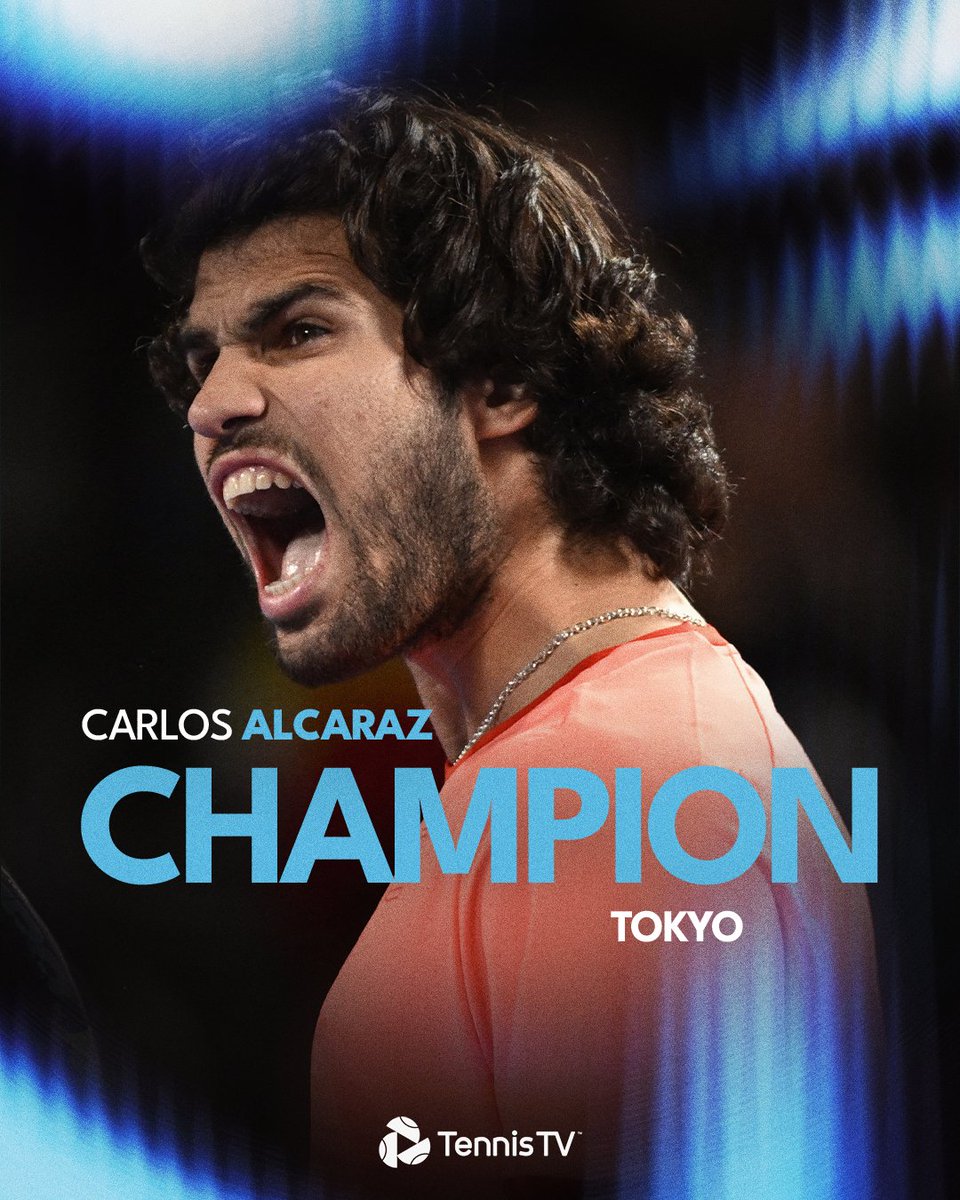 TennisTV's tweet photo. TWO FOR TWO 🏆🏆 Alcaraz maintains his perfect record in Tokyo and defends his title!

#japanopentennis https://t.co/34QnU5oryC