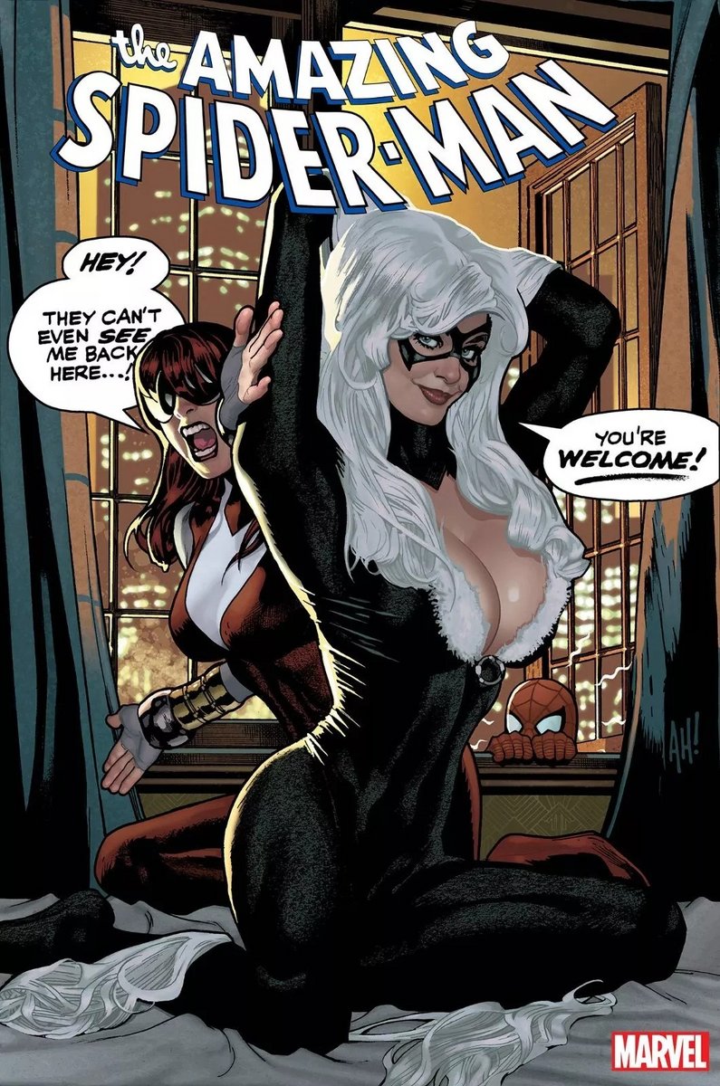 AmongCrisis's tweet photo. Black Cat knows she is the reason Spider-Man fans came to read comics, much to Mary Jane's annoyance.😂 https://t.co/aDPIIInmZB