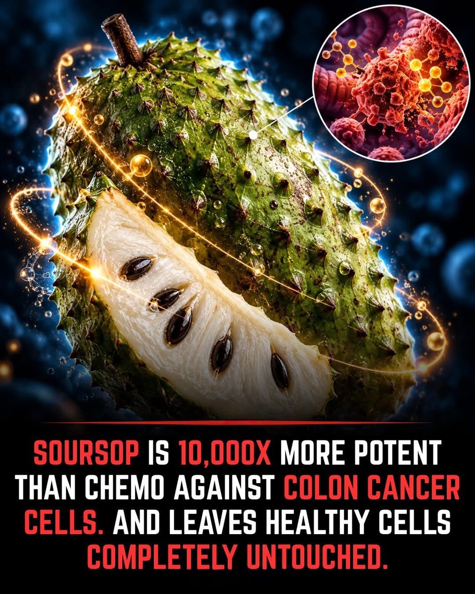 scitechgirl's tweet photo. 🧬 The fruit with a molecule that stunned cancer researchers

A tropical fruit may be hiding a molecule with an unusually powerful effect on cancer cells — but the real story is more complicated than the viral headlines suggest.

Soursop, also called *Annona muricata*, contains a group of natural compounds known as **annonaceous acetogenins**. In laboratory studies, some of these molecules can interfere with mitochondria — the tiny structures that produce energy inside cells.

One particular compound isolated from soursop seeds showed an astonishing result in laboratory testing against **HT-29 human colon cancer cells**. Its activity was reported as far greater than adriamycin in that specific experiment.

But here is where the mystery becomes important.

*This does NOT mean eating soursop is 10,000 times stronger than chemotherapy.** The famous number came from testing an isolated compound directly against cancer cells in a laboratory — not from treating people with the fruit.

Other laboratory studies have also reported effects such as disrupted mitochondrial function, oxidative stress, cell-cycle arrest and activation of processes involved in cancer-cell death.

So why are scientists interested?
Because these molecules could provide clues for developing **new cancer treatments that target tumor cells in different ways**. But promising laboratory results are only an early step. Human clinical evidence is still needed to know whether these compounds can safely and effectively treat cancer in people.

Source:* Alali, F. Q., Liu, X. X., & McLaughlin, J. L. (1999). Annonaceous acetogenins: Recent progress. *Journal of Natural Products, 62*(3), 504–540.