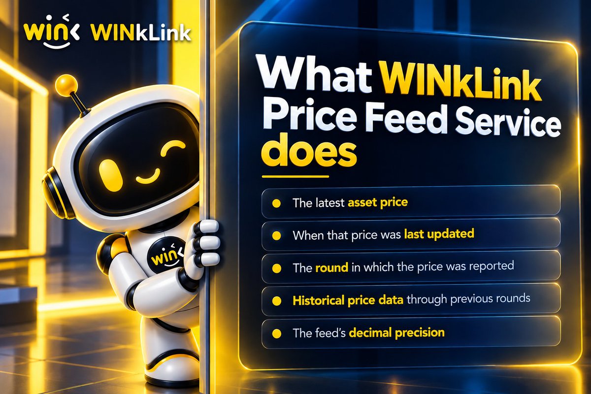 Multi_mike01's tweet photo. 𝗪𝗵𝗮𝘁 𝗪𝗜𝗡𝗸𝗟𝗶𝗻𝗸 𝗣𝗿𝗶𝗰𝗲 𝗙𝗲𝗲𝗱 𝗦𝗲𝗿𝘃𝗶𝗰𝗲 𝗱𝗼𝗲𝘀

A smart contract can execute exactly as programmed and still make the wrong decision if the data it relies on is inaccurate, outdated, or unavailable.

That is one of the problems oracle infrastructure is designed to solve.

A DeFi application may need to know the current price of BTC, TRX, USDT, JST or another asset before it can determine collateral value, borrowing limits, liquidations or other on-chain actions.

But smart contracts don't naturally know what those assets are worth in external markets.

So how does that price get on-chain?

This is where WINkLink Price Feed Service comes in.

WINkLink provides on-chain price data that DApps and smart contracts can read and use.

Its price-feed system collects observations from multiple independent price-feed nodes and aggregates them before publishing the result on-chain. For its price feeds, 7 nodes participate in the reporting process, with the observations combined using a median calculation.

So the basic idea is:

Market data → multiple nodes → aggregated price → on-chain feed → DApp or smart contract

And developers get more than just a price.

A WINkLink price feed can provide:

• The latest asset price
• When that price was last updated
• The round in which the price was reported
• Historical price data through previous rounds
• The feed's decimal precision

That information gives applications the context they need to use the data correctly.

For example, latestRoundData() provides the latest price along with an updatedAt timestamp. A developer can use that timestamp to check whether the price is still fresh enough for the application's requirements.

The decimal precision also matters because different feeds can use different decimal formats. Developers can query decimals() rather than assuming every price feed uses the same precision.

This becomes particularly important in DeFi.

If a lending protocol is calculating collateral value or deciding whether a position should be liquidated, the price it receives isn't just informational. It can directly influence what the smart contract does.

That's why the quality, freshness and structure of price data matter.

So, in simple terms, WINkLink Price Feed Service connects external market prices with on-chain applications, giving smart contracts a structured way to access and work with asset price data.

The price itself may look like just a number.

But for DeFi applications, that number can determine what happens next.

Explore more: https://t.co/UGjJQFy3Jq

#TRONEcoStar @justinsuntron #TRON #WINkLink @WinkLink_Oracle