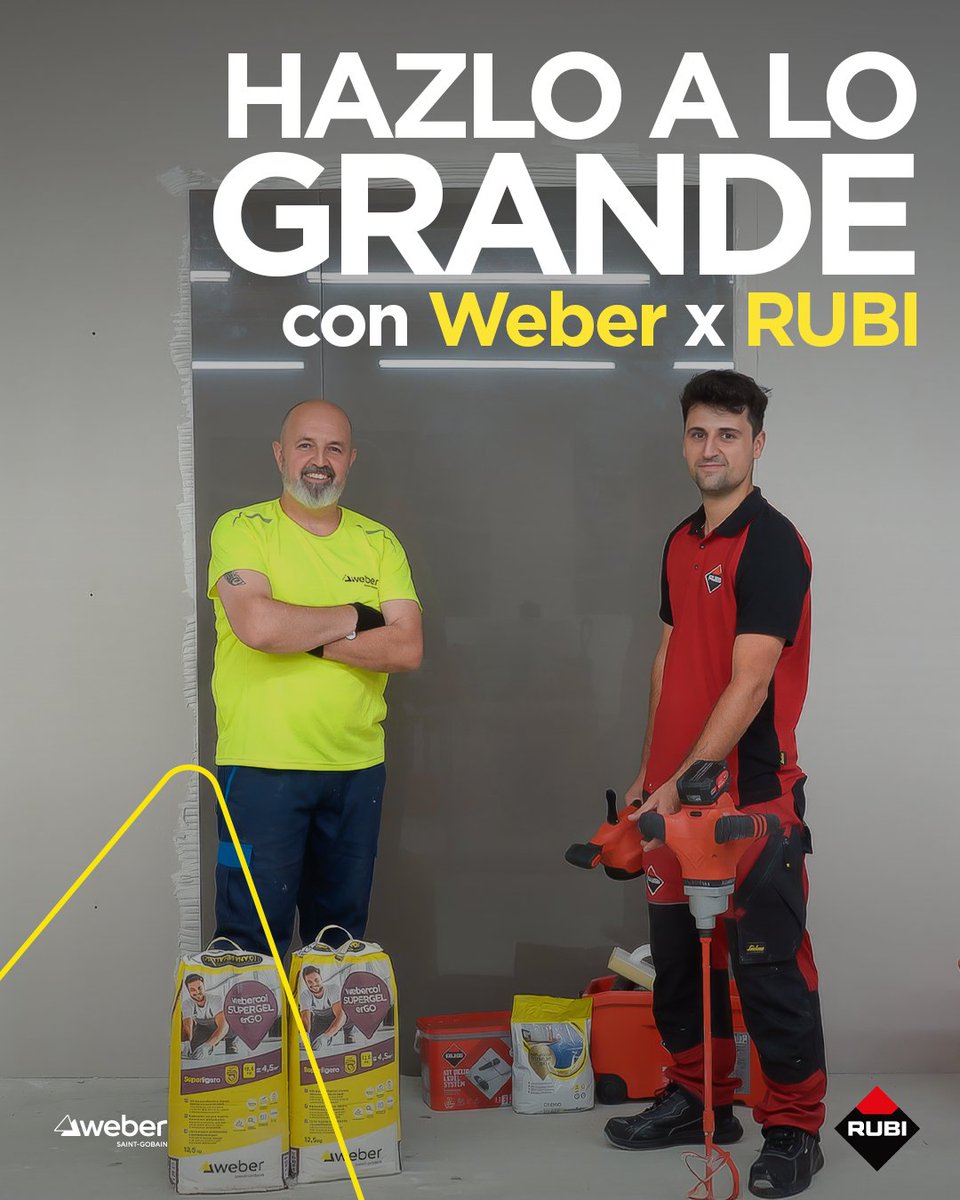 SGweberES's tweet photo. Soluciones Weber y herramientas RUBI se complementan para facilitar la colocación y responder a los nuevos retos del profesional.

💪Cuando el formato crece, la respuesta también tiene que estar a la altura. #HazloALoGrande https://t.co/bloWZtKiZr