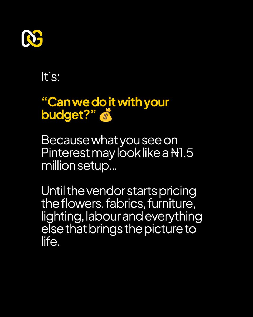 naligrid's tweet photo. Event planners, you know this one! 😂

Client: “Can we do this setup?”
Planner: “Yes.”
Client: “How much?” 👀

And suddenly, the Pinterest dream meets the Nigerian budget. 😂

It’s not just about what can be done. It’s about what the budget can cover... https://t.co/kg5JANFcHn