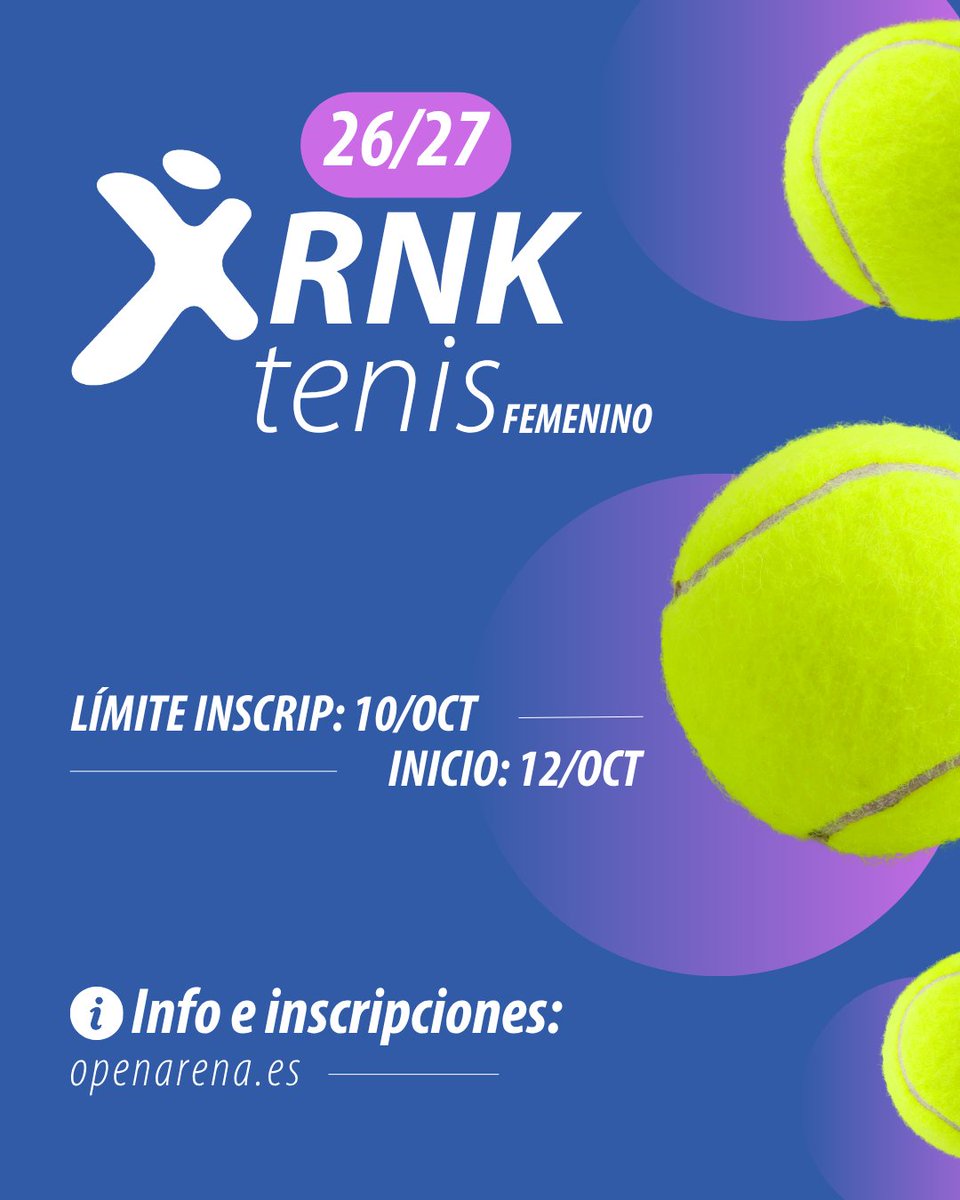 Open_Arena's tweet photo. 🔵 OPEN ARENA NEWS: Septiembre 2026

📌 Rankings de Tenis 26-27
Inscripciones abiertas para categoría absoluta masculina y femenina en https://t.co/2l8FPAa3Qh. Comenzamos el 12 de octubre. 

#openarena https://t.co/uCeNtE34nZ