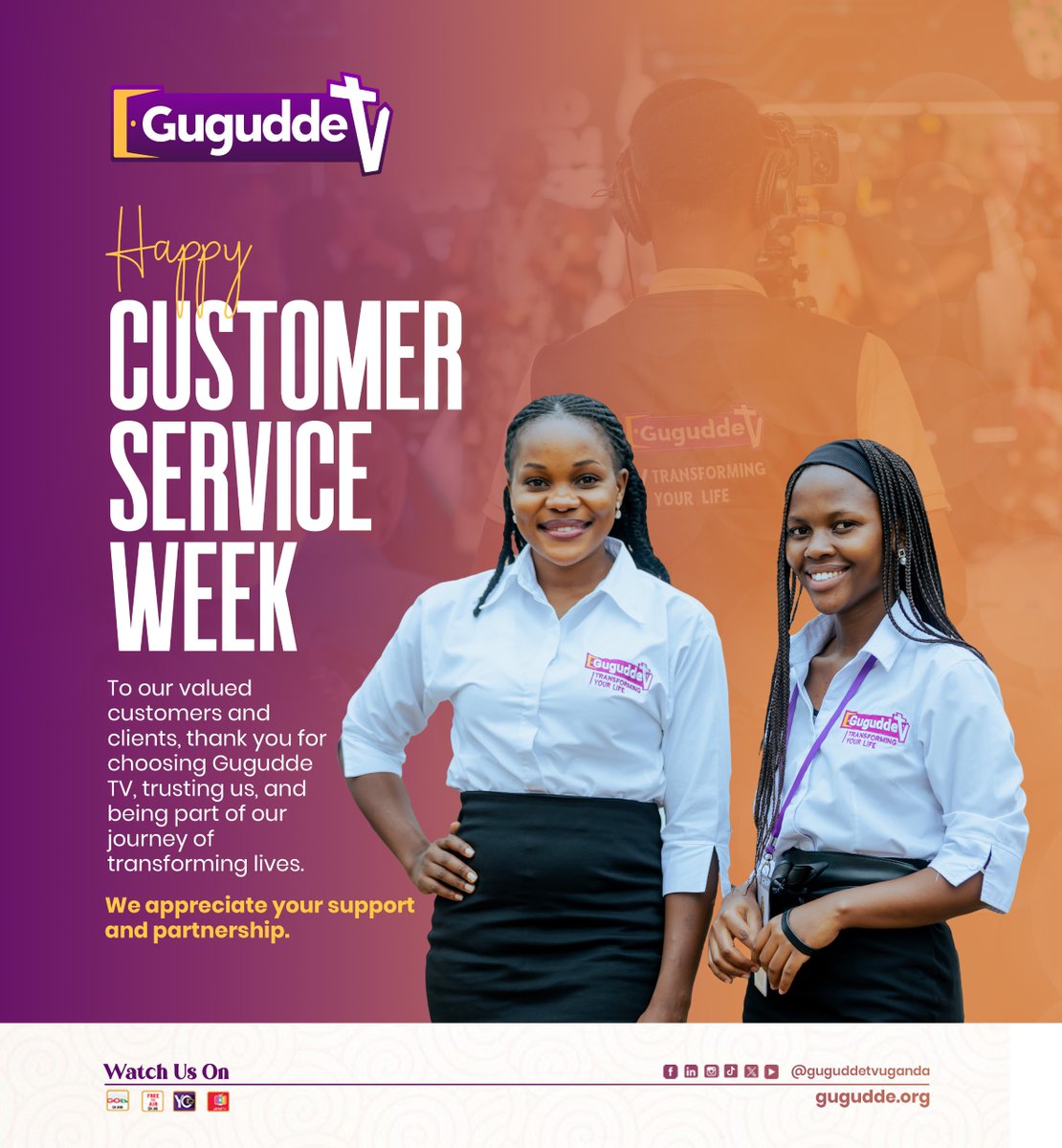 guguddetvuganda's tweet photo. Happy Customer Service Week

Thank you for choosing Gugudde TV, trusting us, and being part of our journey. We appreciate you 🫂 

https://t.co/fRiyeYa5Ul

#GuguddeTvUganda