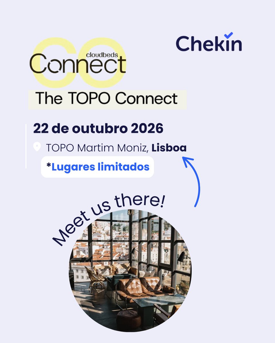 CheKinapp's tweet photo. Lisboa, vemo-nos no TOPO! 🌇
📅 22 de outubro · 18h00–21h00
📍 TOPO Martim Moniz
Um fim de tarde para hoteleiros, com networking, catering e vistas sobre a cidade. Sem apresentações, só conversa. 🥂
Garanta já o seu lugar:
https://t.co/LrXLkYjU1D
#hotelaria #Lisboa https://t.co/cpVQoK4r7o