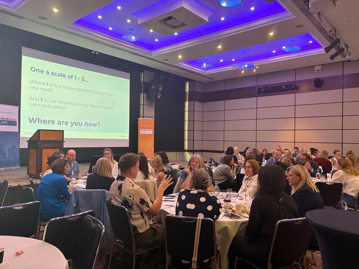 workbuzzd's tweet photo. Getting leaders to OWN listening is the real challenge. Table conversation is buzzing at #WorkBuzzLive. 

See where you are on the maturity barometer:
https://t.co/qPaEI1vB4P

#EmployeeListening #HRLeaders #FutureOfWork #WBL2026 https://t.co/8qUggnd8WY