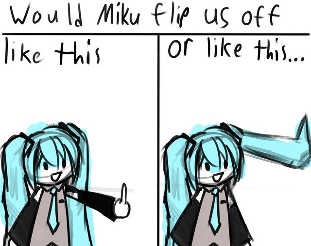 eKyojinP's tweet photo. Which way would #HatsuneMiku do it? https://t.co/dOXey4L3F9