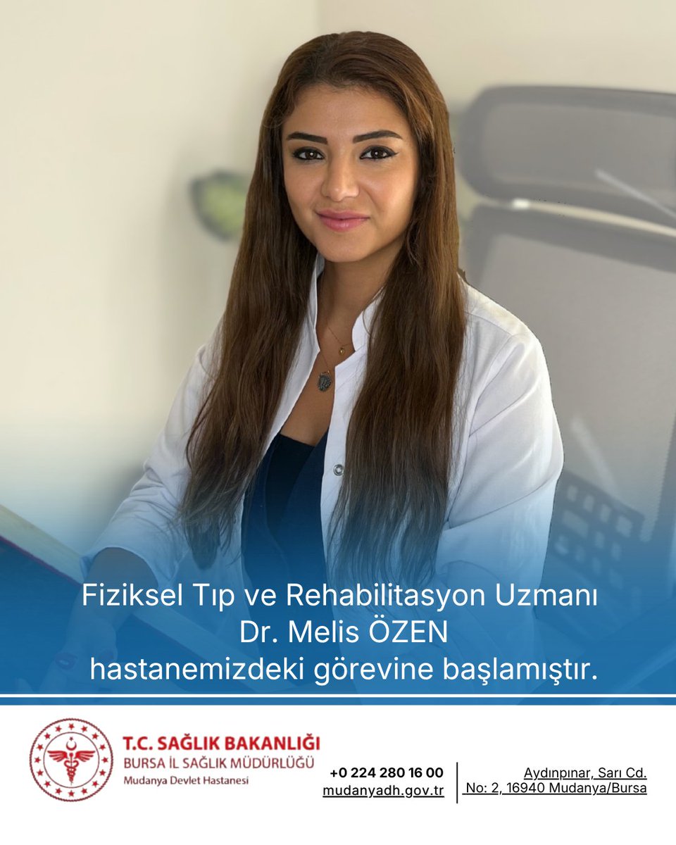 mudanyadh's tweet photo. Fiziksel Tıp ve Rehabilitasyon Uzmanı Dr. Melis ÖZEN, hastanemizdeki görevine başlamıştır.

Mudanya Devlet Hastanesi ailesine hoş geldiniz diyor, yeni görevinde başarılar, sağlık ve mutluluklar diliyoruz.

Saygılarımızla,
Hastane Yönetimi https://t.co/R9tHAm3kFl