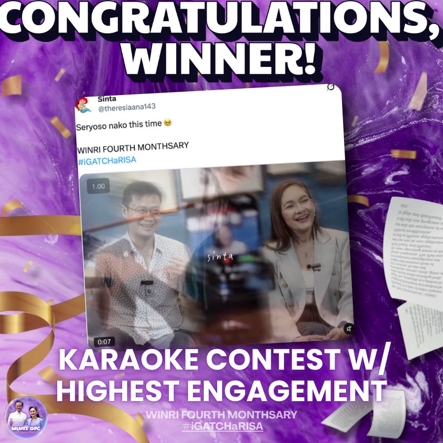 WinRiOFC's tweet photo. Congratulations @theresiaana143 and @risa_gatch for winning the #WinRi Karaoke Contest! 🎤💜

top 1 and top 2 based on engagements

Claim your WINRI SILA NA fan by messaging @heyltsnotkdg_! 💜 (delivery fee to be shouldered by the contest winners) https://t.co/dNdI06YWWc