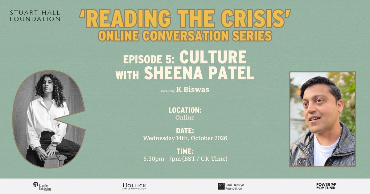 StuartHallFdn's tweet photo. Join us for next week's Reading the Crisis event as writer/assistant director @Sheena_Patel_ discusses culture at the current conjuncture and her book I'm A Fan (@GrantaBooks) with @BizK1.

📆 Weds 14 October
🕠 5.30pm - 7pm BST
📍 Online  

Sign up here:
https://t.co/OGc926olIj https://t.co/HtD4TeJr1a