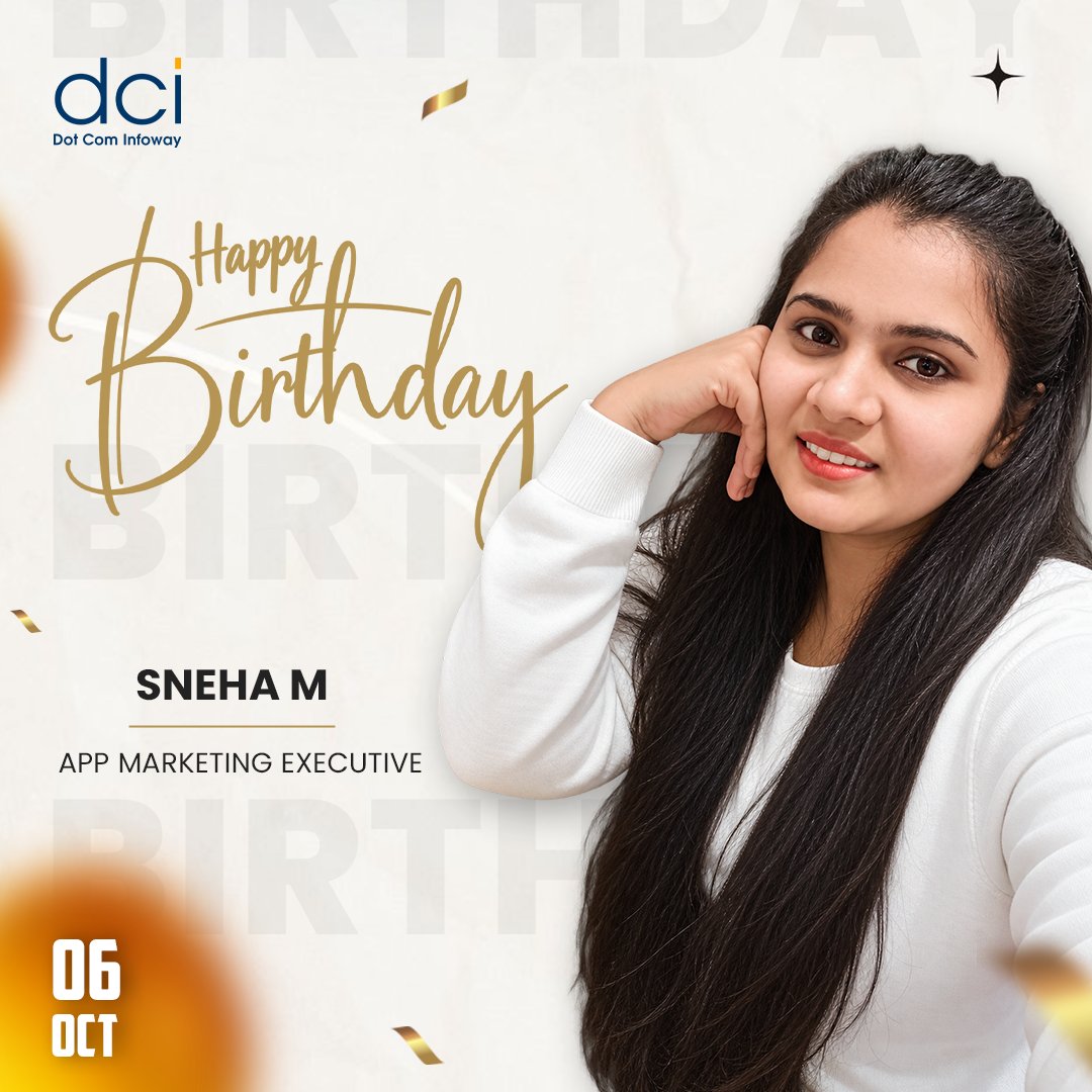 dotcominfoway's tweet photo. Wishing Sneha, App Marketing Executive, a wonderful birthday filled with happiness, success, and exciting new opportunities.
May the year ahead bring you plenty of new milestones to celebrate. Have a fantastic birthday! 🥳✨
#HappyBirthday #TeamDCI #DotComInfoway #Birthdaywish https://t.co/1csjGHRoZI