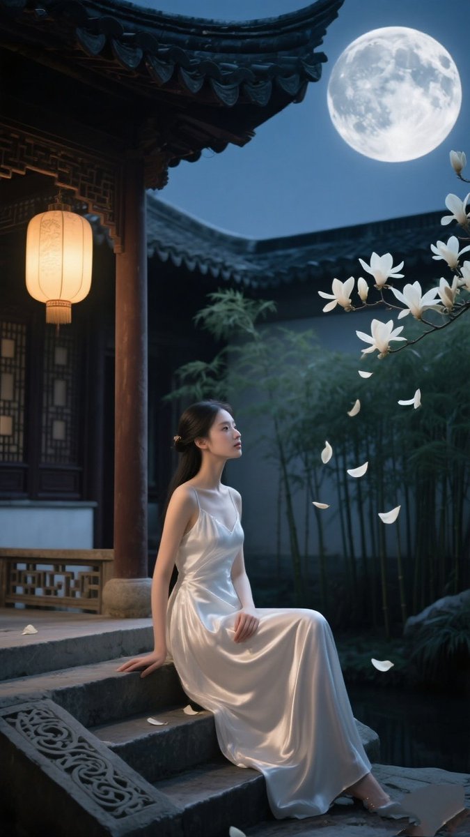 mifushimoto's tweet photo. [When the moon hangs high, lean on the railing, no need to gossip—just enjoy the quiet moment alone.]， https://t.co/BopPLVrIK5