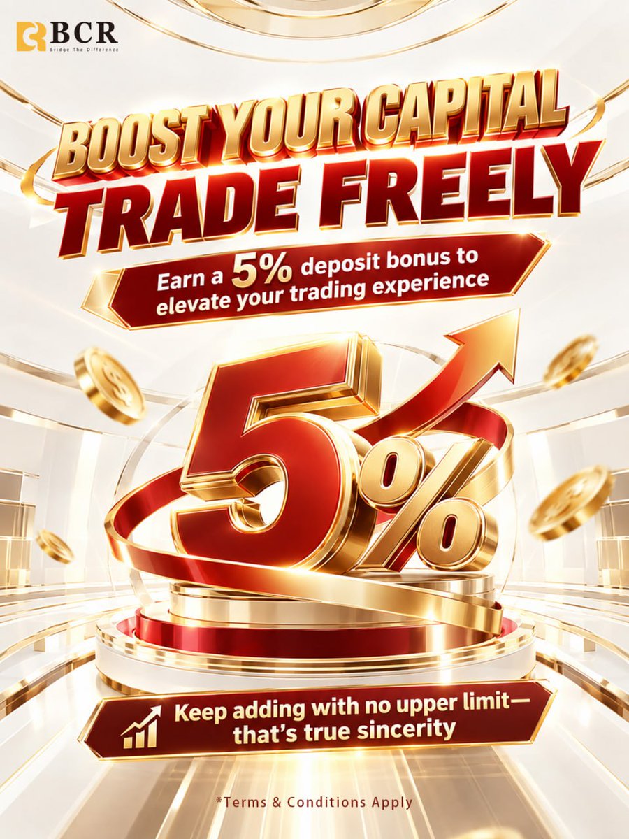 bcrmarketnews's tweet photo. 5% Deposit Bonus
Boost your capital with a 5% deposit bonus from BCR. No upper limit—that's true sincerity. Trade freely 💰

#thebcr #bcrTrading #bcrGlobal