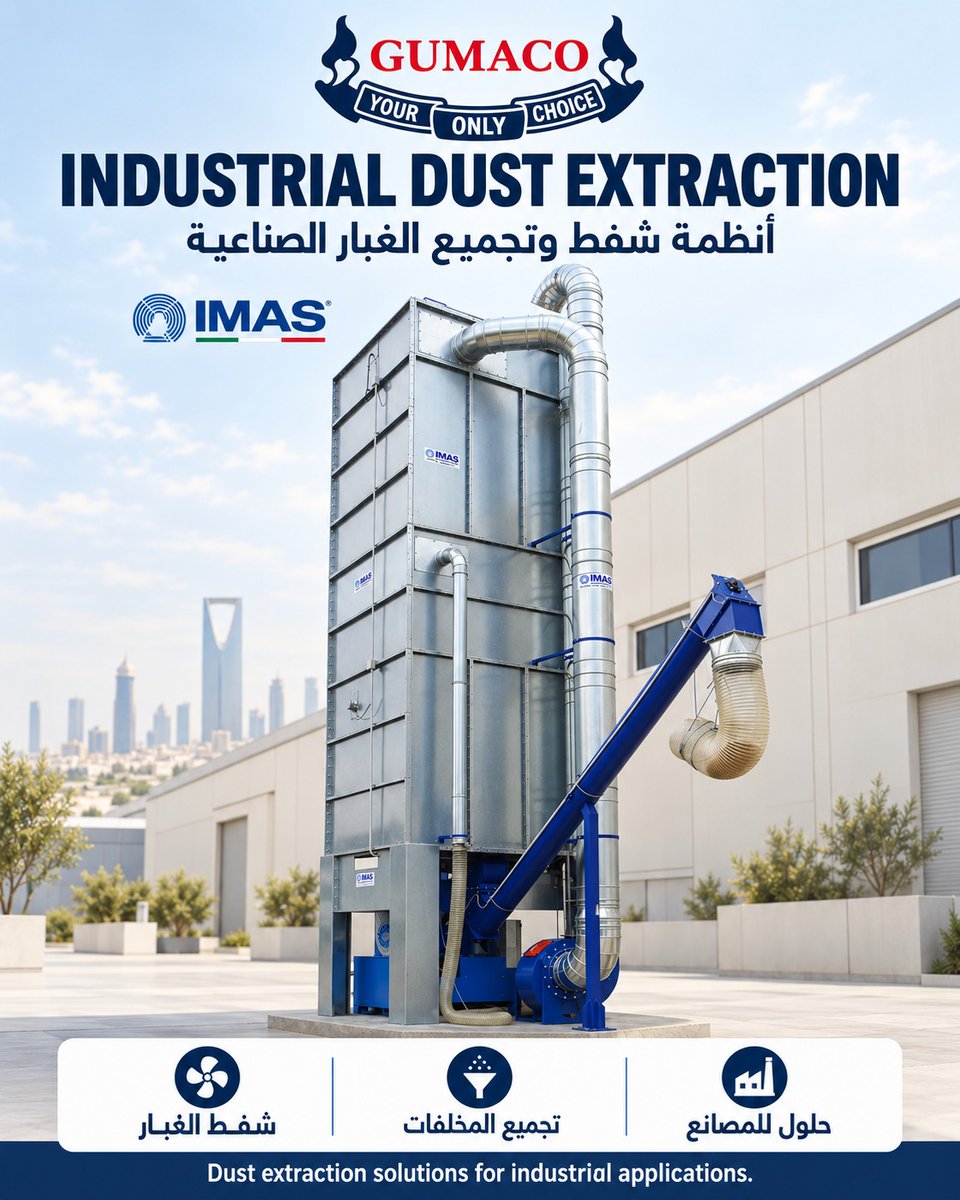 GUMACO936's tweet photo. Keep your production space cleaner with IMAS dust extraction solutions from GUMACO. ⚙️
Designed to extract dust and collect waste from industrial processes.
📲 Contact us: +966 56 063 5894
#GUMACO #IMAS #DustExtraction #IndustrialSolutions #SaudiArabia https://t.co/qMPwQuD5j3