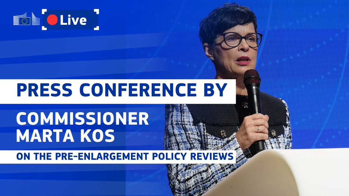 eu_enlargement_'s tweet photo. Commissioner @MartaKosEU will present the pre-enlargement policy reviews, setting out the policy orientations and actions needed to prepare the Union for future enlargements.

Watch live press conference at 16:00 CET ↓
https://t.co/A1LUGpN74a https://t.co/v9fIbH3TUu