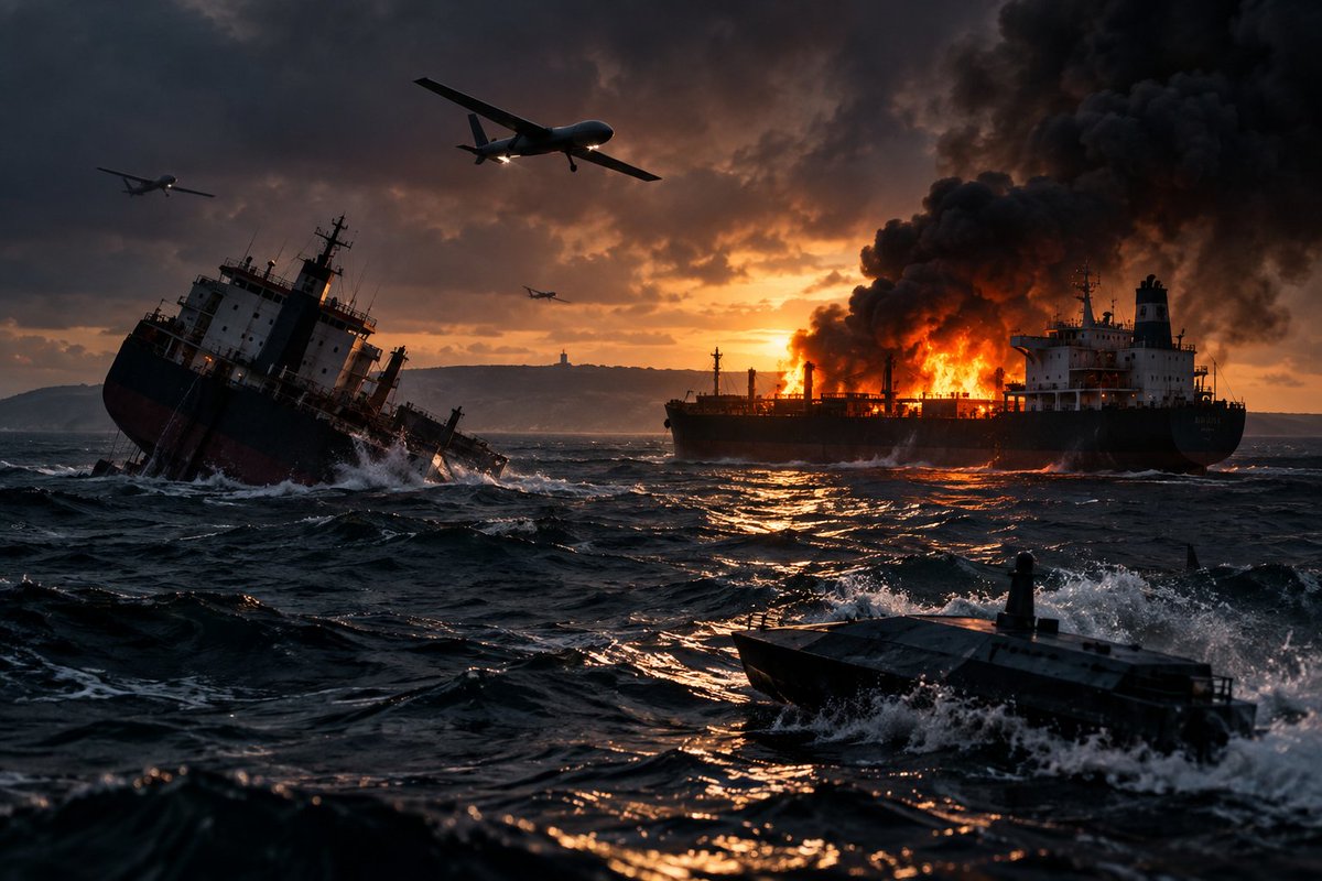 realnwtimes's tweet photo. BREAKING: Two commercial ships have been attacked by aerial and maritime drones inside Bulgaria’s exclusive economic zone in the Black Sea — the first reported attack on merchant shipping in the area.

The Togo-flagged ALFA WATAN sank roughly 70 nautical miles east of Bulgaria, with its crew still missing.

The Palau-flagged ABLE caught fire. All 18 crew members were rescued, with two seriously injured.

The origin of the drones has not been officially established. Reuters reports that an initial maritime-security assessment pointed to a probable Russian attack, but Bulgarian authorities have not attributed responsibility.