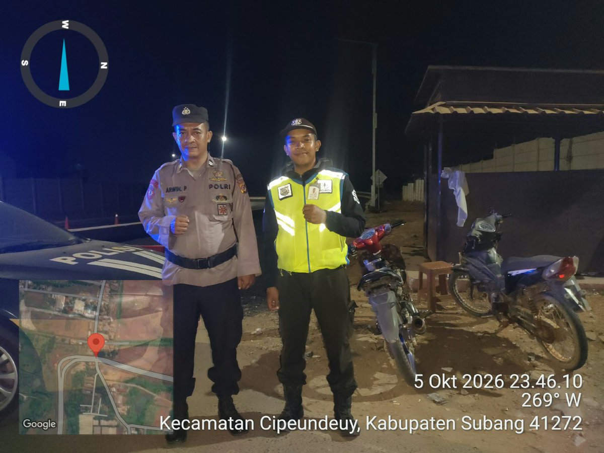 HumassekCpdysbg's tweet photo. Kegiatan Patroli KRYD antisipasi C3 dan gangguan premanisme di Proyek kawasan industri Subang Smartpolitan.

SUBANG, Senin (05/10/26) Anggota Patroli Polsek Cipeundeuy Polres Subang Melaksanakan patroli di proyek kawasan industri Subang Smartpolitan antisipasi gangguan Kamtibmas https://t.co/2ilK8iZ4kn