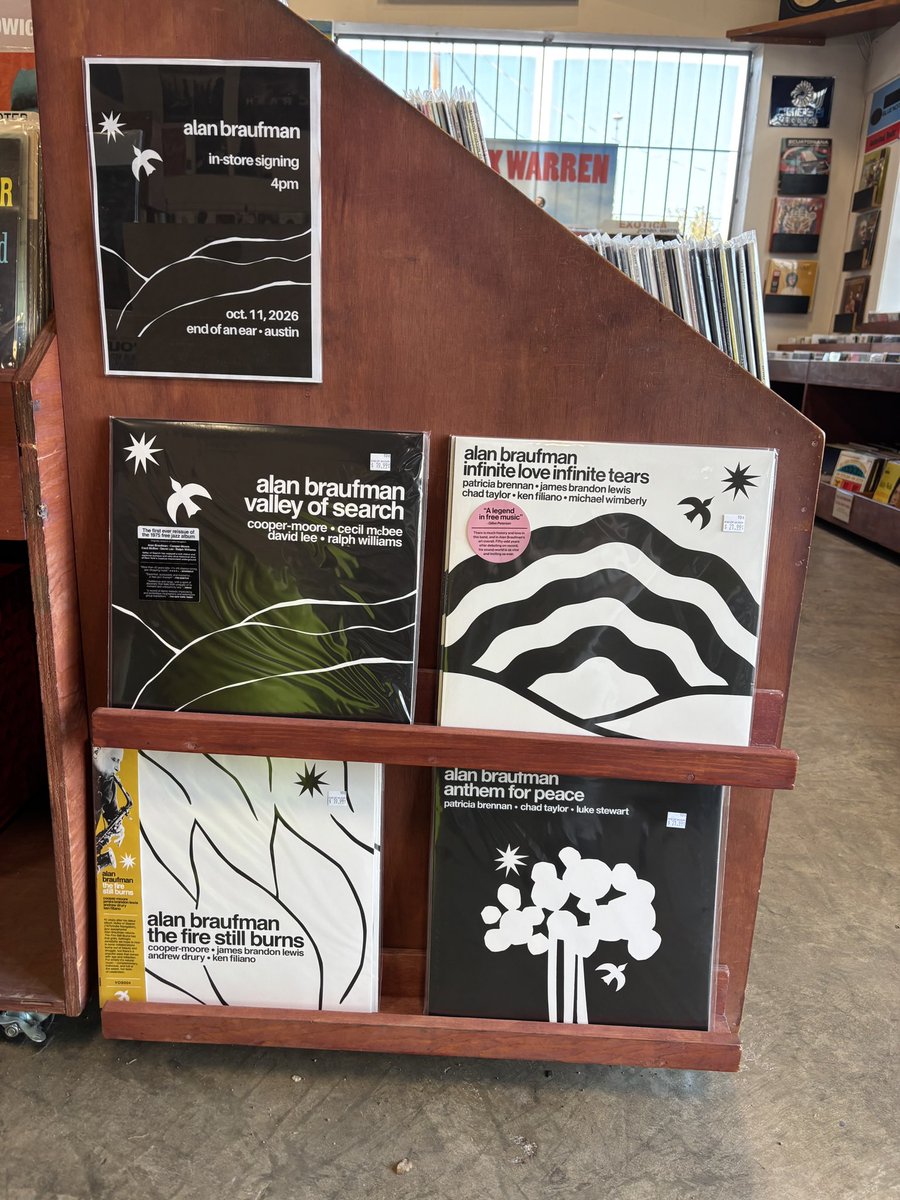 AlanBraufman's tweet photo. Incredible to see this display at the Austin record store End of an Ear. !! I’ll be hanging out at the store signing records at 4pm on Oct 11. Then I’ll play Monks in Austin on Oct 13. Come say hey! https://t.co/INQozqeUUl