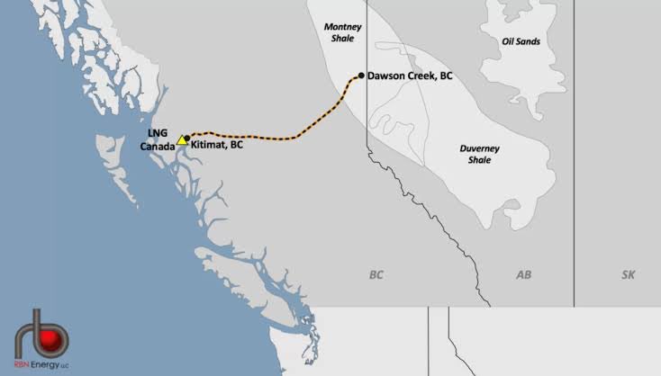 RickAnderson's tweet photo. @do73253 BC and Alberta. The Coastal GasLink pipeline to the West Coast is entirely within BC, but the Montney Formation straddles the border. https://t.co/DCsBeegaWc