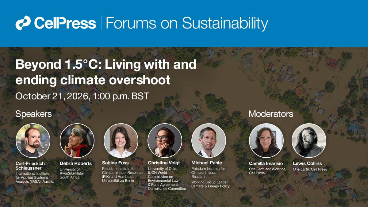 CellPressEvents's tweet photo. Meet the experts exploring life beyond 1.5°C.
Hear from Carl-Friedrich Schleussner @IIASAVienna, Debra Roberts, Sabine Fuss @PIK_Climate, Christina Voigt @UniOslo, &amp; Michael Pahle @PIK_Climate at our next Sustainability Forum.
Register: https://t.co/nmUVvx1Jep https://t.co/1Uv17uO5jc