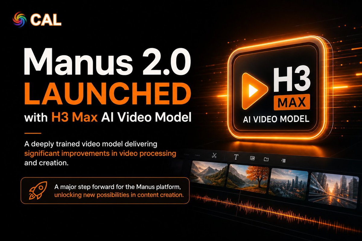 CosmosAILab's tweet photo. Manus AI Lab unveiled Manus 2.0, featuring the new H3 Max AI video model. This is a deeply trained video model that promises significant improvements in video processing and creation.

#CAL #AI https://t.co/ZkRJPqwBPS