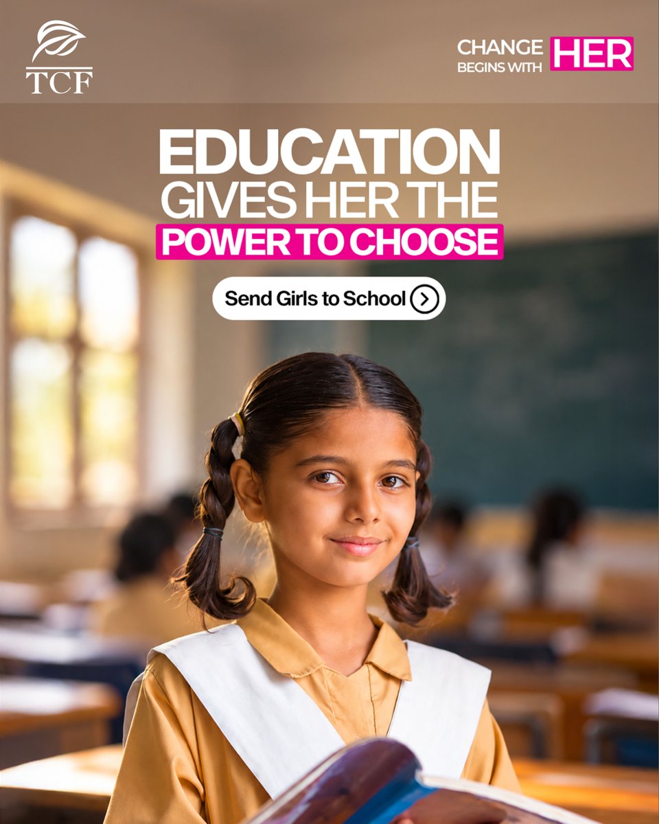 TCFPak's tweet photo. When a girl learns, she gains more than knowledge. She gains choices. 

The choice to dream. The choice to lead. The choice to build her own future. 

This International Day of the Girl Child, support TCF to help make her dreams possible. https://t.co/q3YSzGfZfU