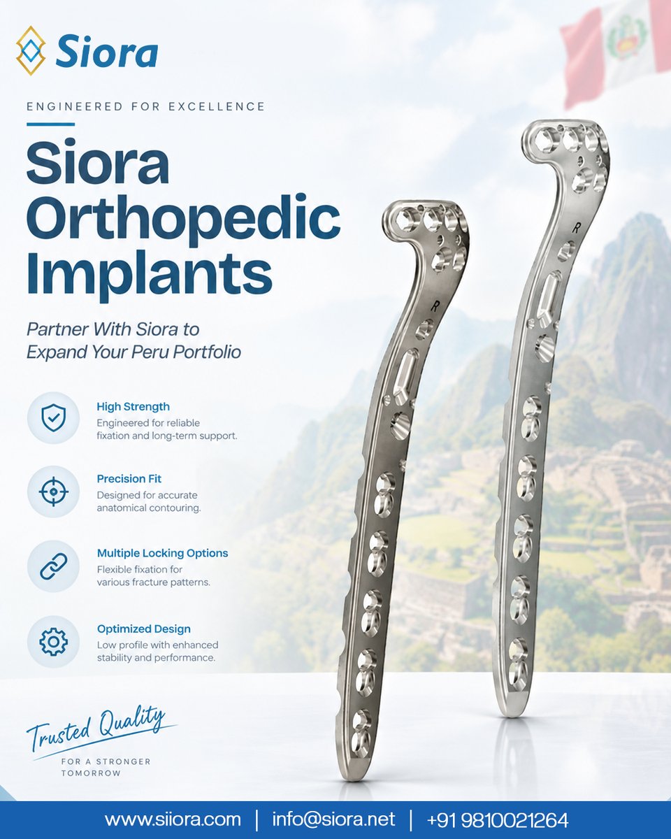 siorasurgicals's tweet photo. Siora #OrthopedicImplants — Engineered for Excellence, with high-strength construction, precise anatomical fit, versatile locking options, and a low-profile design for reliable fracture fixation.
🔗:- https://t.co/1UScHJ4teO
#Siora #Peru #TraumaImplants #MedicalDevicesPeru https://t.co/tDwOf7EXvr