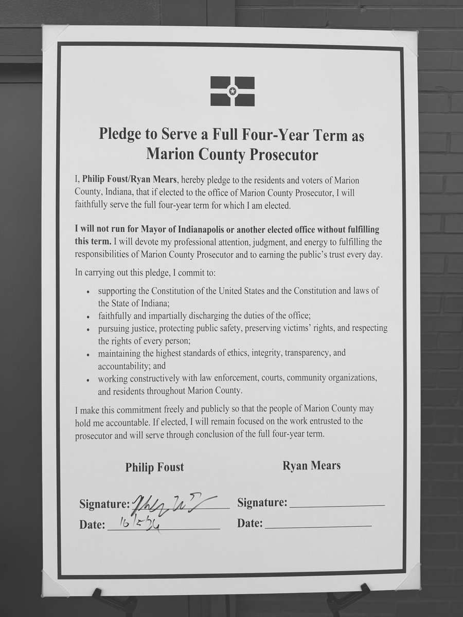 RickFOP86's tweet photo. WILL HE MAKE THE PLEDGE⁉️

Candidate @PhilipMFoust Signed a Pledge to Serve a Full Four-Year Term as
Marion County Prosecutor if Elected

He Challenged Ryan Mears to do the same, why won’t he? #Easy #SignThePledge https://t.co/Mqn8EGxQvT