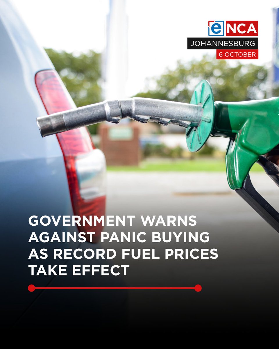 eNCA's tweet photo. The government is urging motorists to avoid panic buying as South Africa prepares for record fuel prices from midnight. Consumers are being encouraged to buy fuel according to their normal needs and avoid unnecessary stockpiling.  

Click on the link to read more: https://t.co/Jb3wBJdF0c