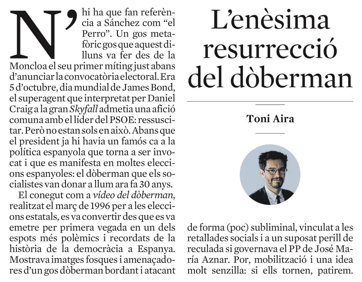 toniaira's tweet photo. L'enèsima resurrecció del dòberman
👉🏼 https://t.co/dNtABYneRd

“El TC dona llum verda a la tornada del president @KRLS. I si algú amb influència al seu equip li aconsella no tornar ja a Catalunya, sinó en plena campanya o el mateix cap de setmana de les eleccions?” https://t.co/zQtw1g1mtT