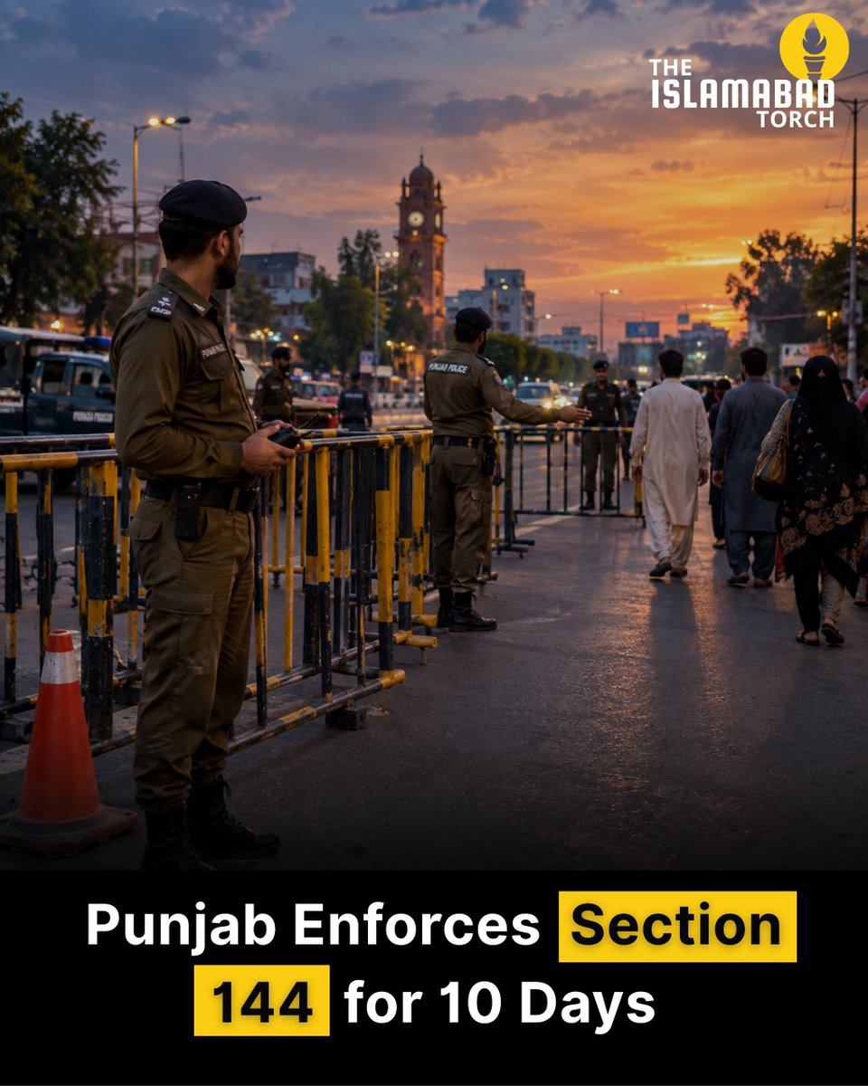 IslamabadTorch's tweet photo. Punjab Section 144 Imposed (Oct 6–15): Public gatherings of 5+ banned. Weddings, funerals, and places of worship exempted. https://t.co/gxINCgjlGr