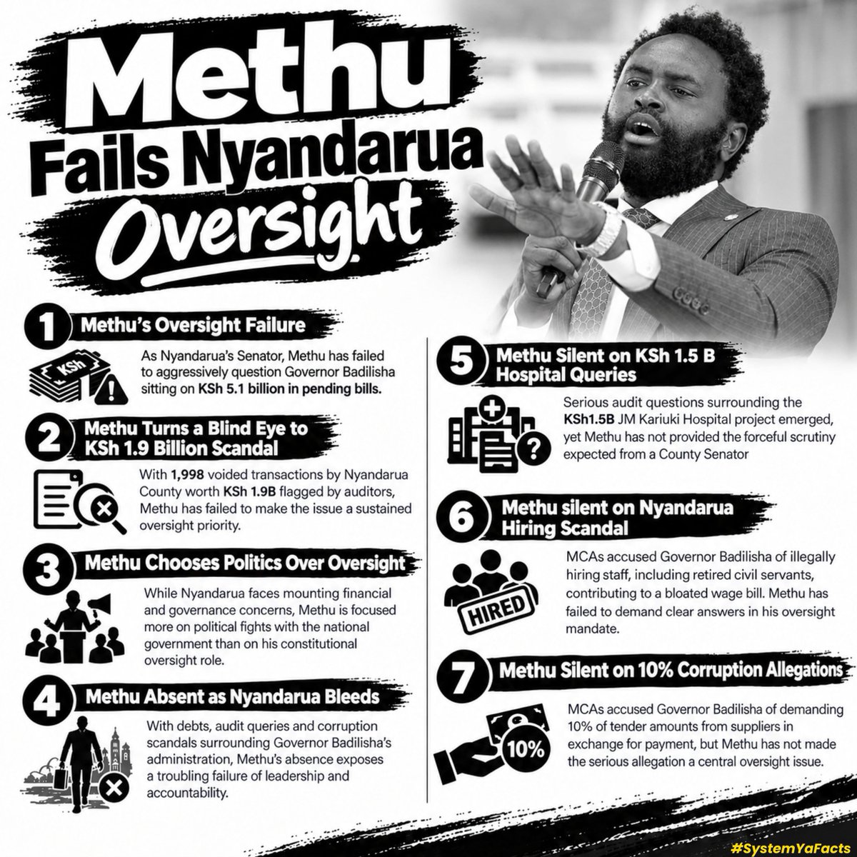 AnkleBreaker004's tweet photo. Methu fails to aggressively question the Governor sitting on KSh 5.1 billion in pending bills. That is not oversight  that is complicity through silence. They say they fight corruption. Ask him how much he is given to remain quiet.
Too Loud To Ignore
Nyandarua Looting Paradise
#MethusSilence.