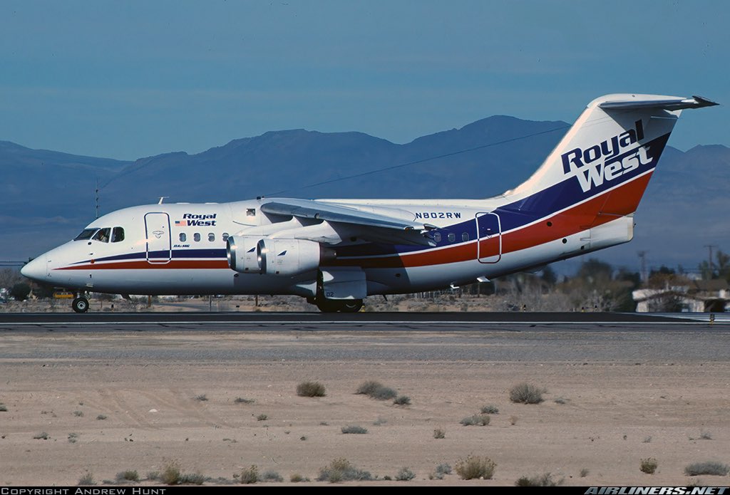 n194at's tweet photo. Royal West Airlines
BAe 146-100 N802RW
ONT/KONT Ontario Intl Airport
Mid 1980s
Photo credit Andrew Hunt
#AvGeek #Airline #Aviation #AvGeeks #BritishAerospace #BAe146 #RoyalWest #ONT @flyONT #Ontario 🇺🇸 https://t.co/PZeYdQveWS