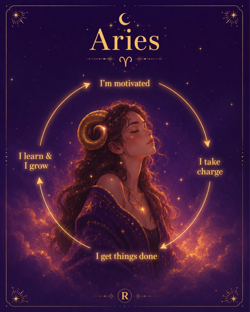 ReveliaApp's tweet photo. The Aries mindset in a nutshell: Motivated ➡️ Take Charge ➡️ Get Things Done ➡️ Learn &amp; Grow. Repeat! ⚡️ Tag an Aries who lives by this cycle 👇

#Aries #AriesZodiac #AriesEnergy #AstrologyPost #ZodiacMindset #HoroscopeDaily #FireSign https://t.co/SVWtnFIw6f